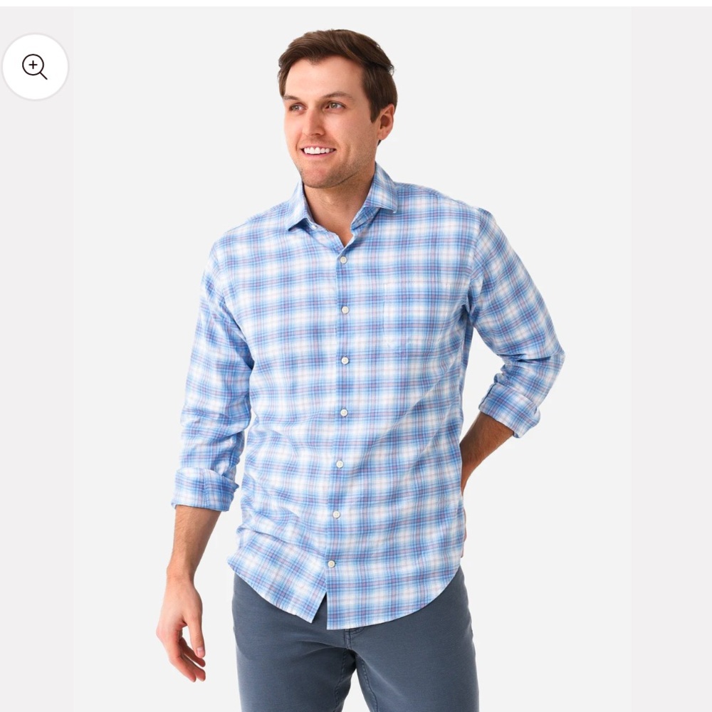 Peter Millar Crown Men's Wester Summer Soft Cotton Sport Shirt Blue Plaid